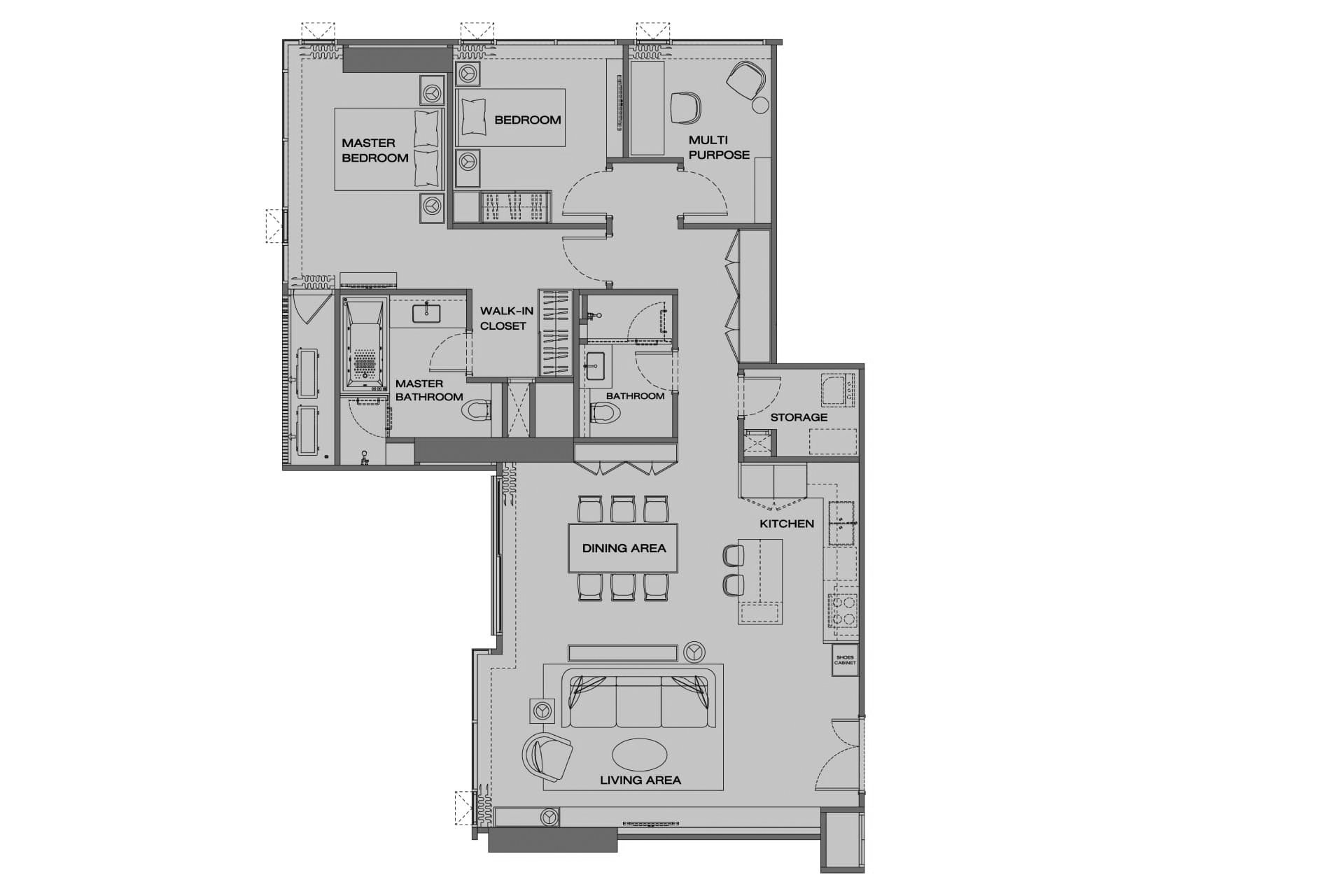 Condominium floor plan, 2 bedrooms in Anil Sathorn 12 No. 11031