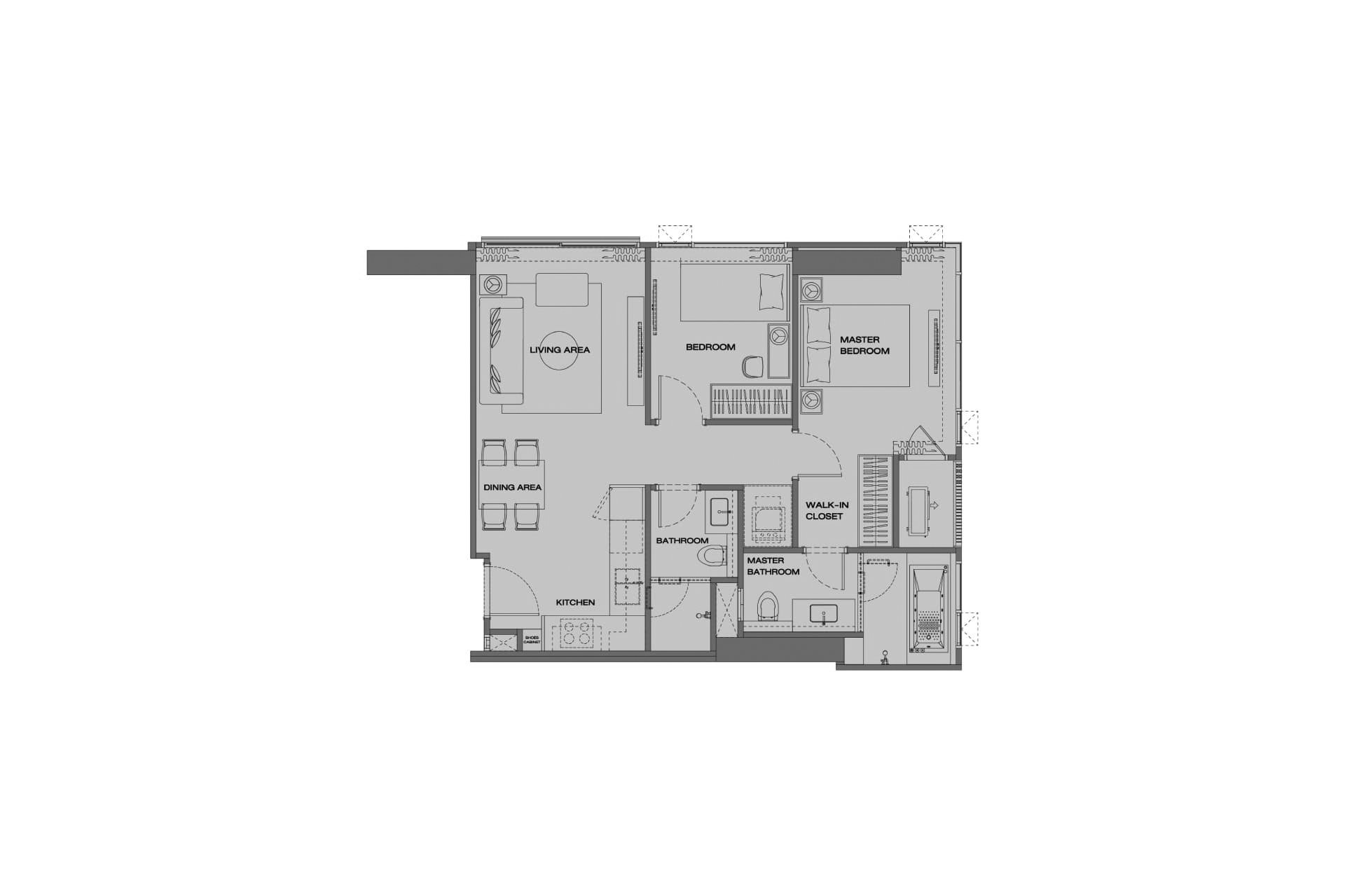 Condominium floor plan, 2 bedrooms in Anil Sathorn 12 No. 11029