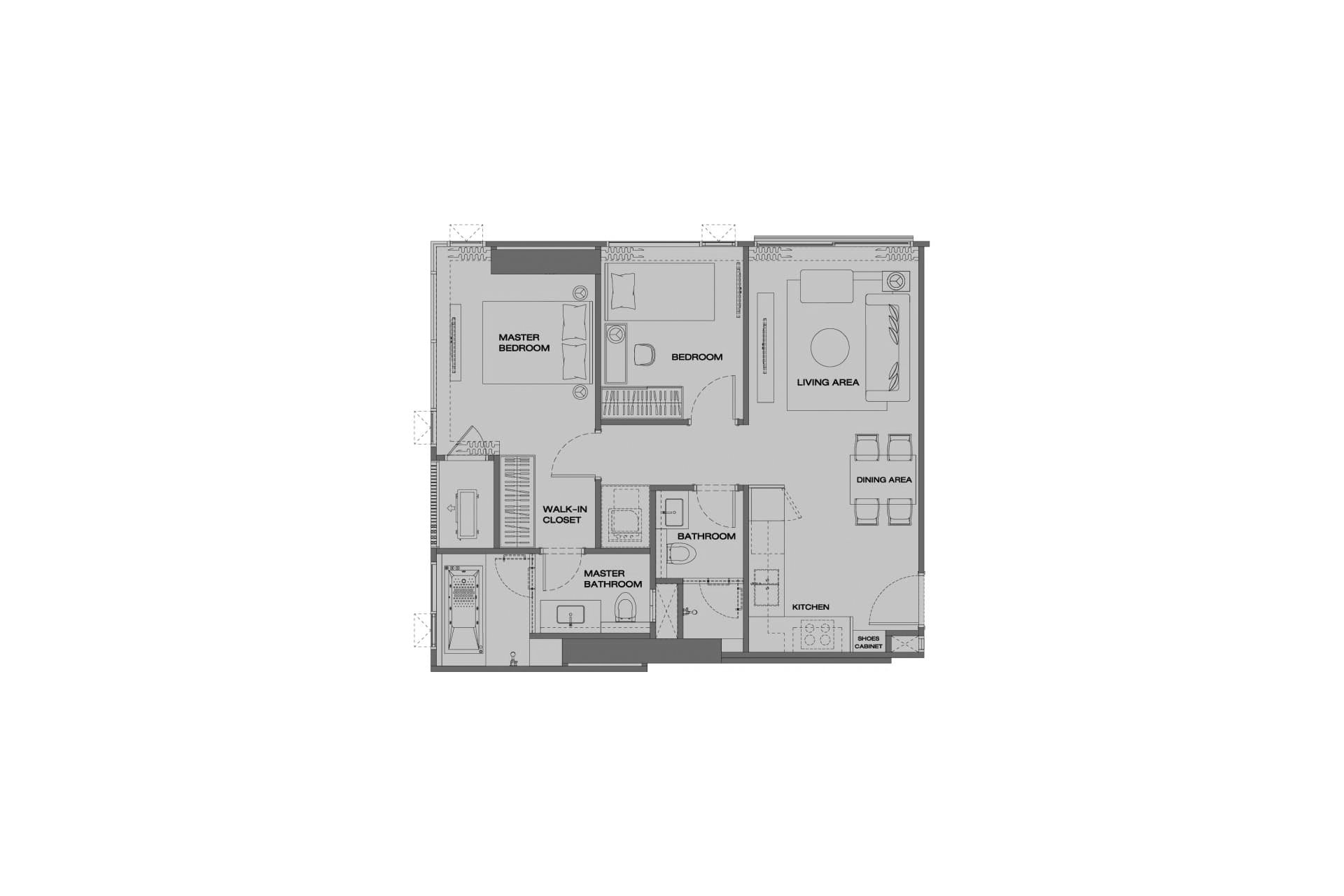 Condominium floor plan, 2 bedrooms in Anil Sathorn 12 No. 11028