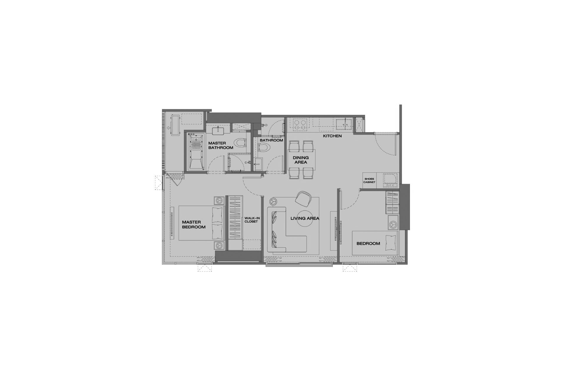 Condominium floor plan, 2 bedrooms in Anil Sathorn 12 No. 11027