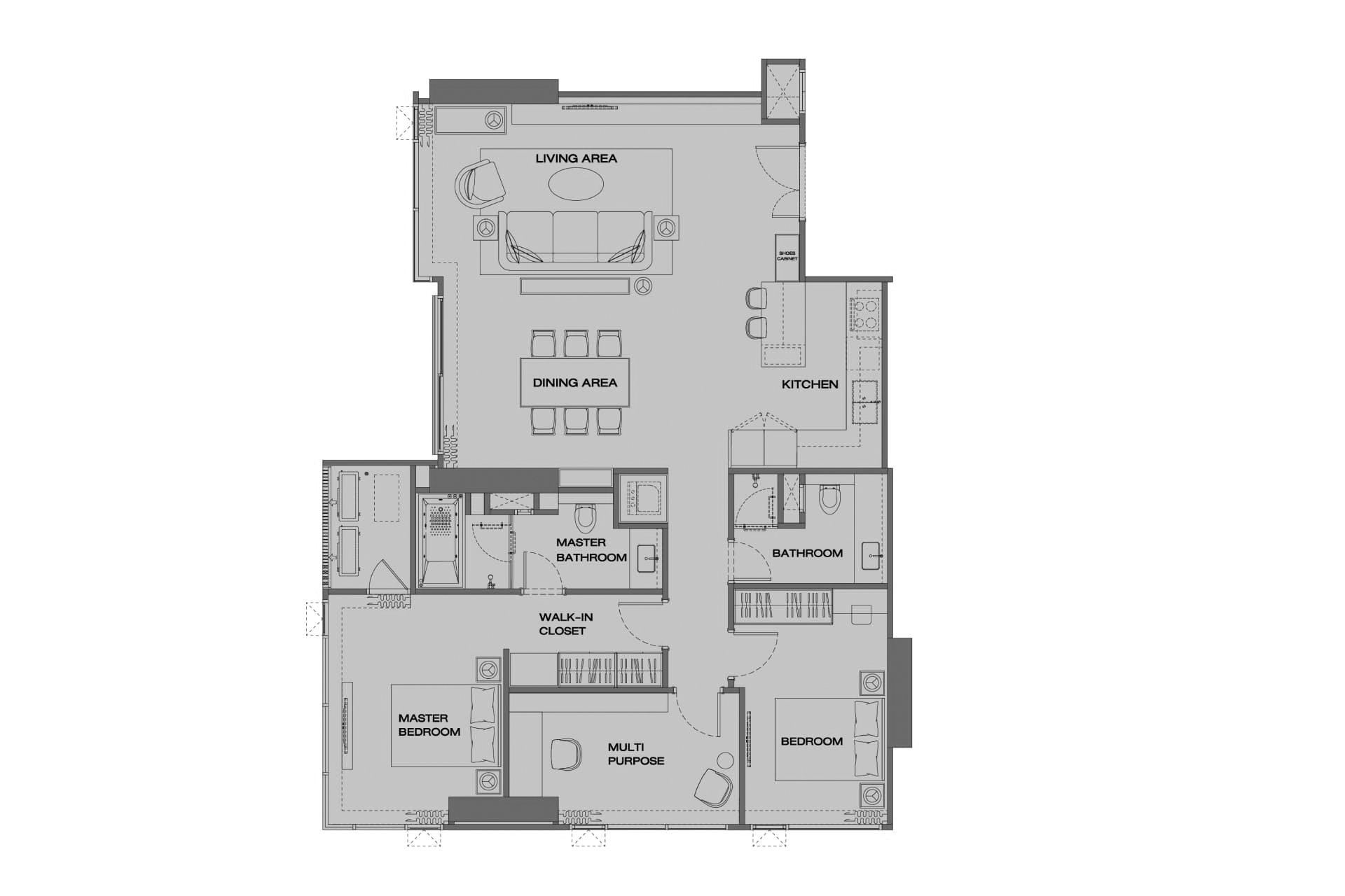 Condominium floor plan, 2 bedrooms in Anil Sathorn 12 No. 11032